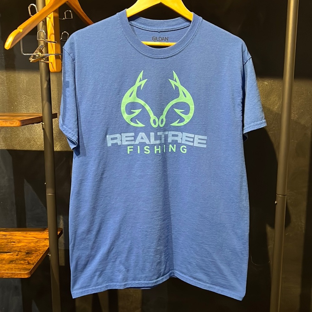 🎣REALTREE Fishing short sleeve T-shirt blue & teal Size Large NWOT